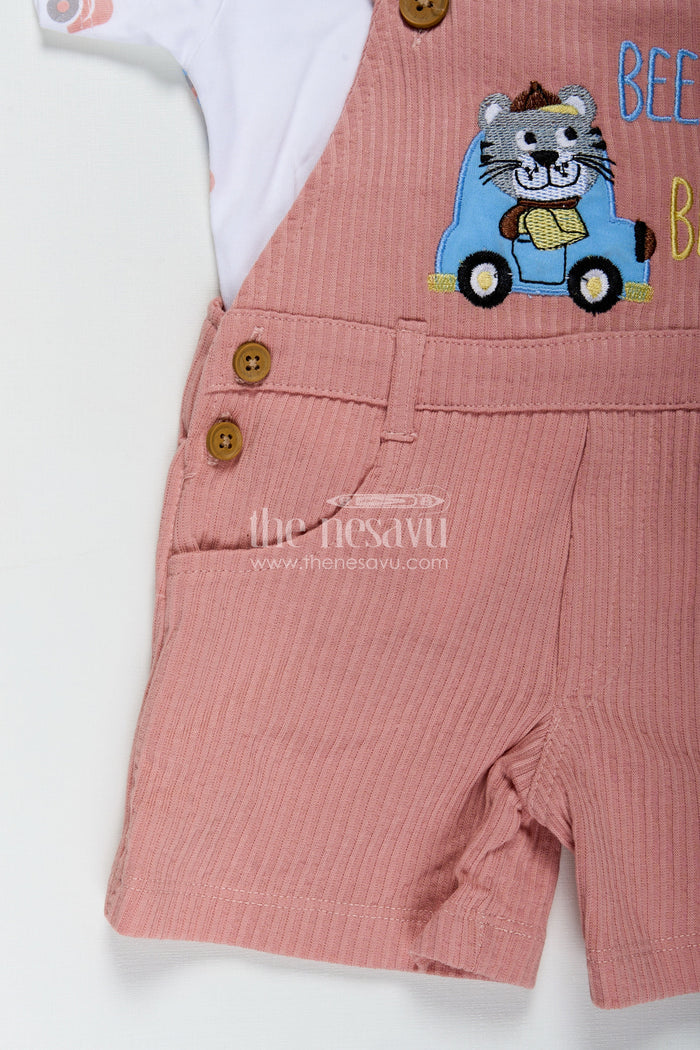 The Nesavu Boys Casual Set Boys Casual Carnival Outfits with Car Patch Corduroy Overalls and Printed Tee for Vibrant Everyday Fun Nesavu Nesavu Boys Casual Carnival Outfits Orange Corduroy Car Patch Overalls Printed Cotton Tee