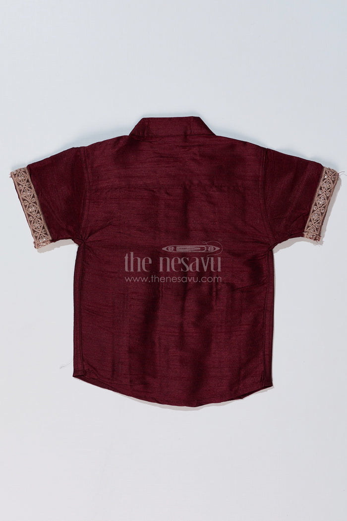 The Nesavu Boys Silk Shirt Boys Casual Half Shirt with Silk Blend Fabric and Elegant Embroidery for a Stylish Traditional Look Nesavu Nesavu Boys Casual Half Shirt Silk Blend Fabric Elegant Embroidery Traditional Wear