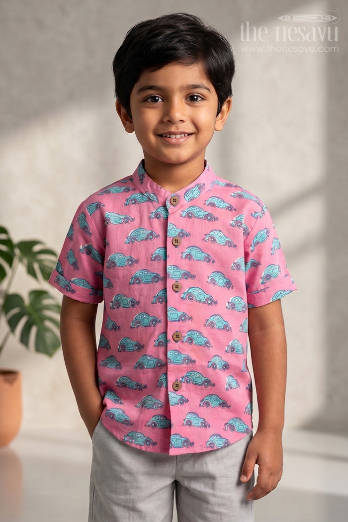 The Nesavu Boys Cotton Shirt Boys' Casual Mul Mul Shirt | Pure Cotton | Nesavu | Stylish & Comfortable Indie Wear Nesavu 14 (6M) / Pink / Cotton BS036B-14 Festive Dress For Boys | The Nesavu