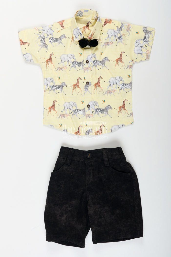 The Nesavu Boys Casual Set Boys Casual Shirt and Shorts Set for Birthday and Everyday Fun Nesavu Nesavu boys cotton shirt shorts set animal print birthdays casual occasions