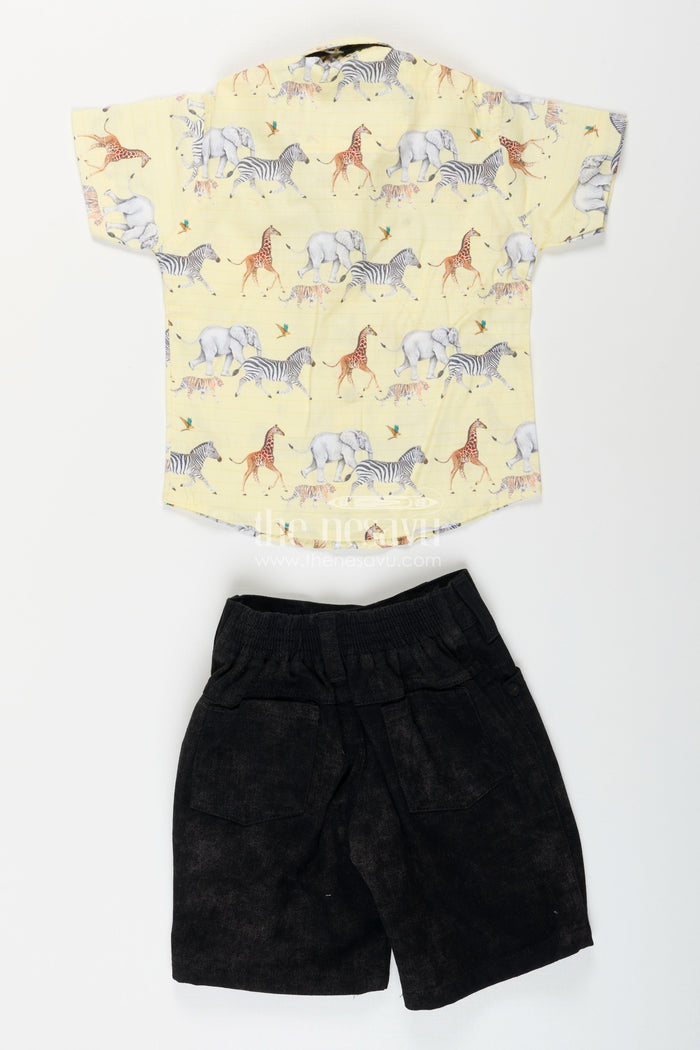 The Nesavu Boys Casual Set Boys Casual Shirt and Shorts Set for Birthday and Everyday Fun Nesavu Nesavu boys cotton shirt shorts set animal print birthdays casual occasions