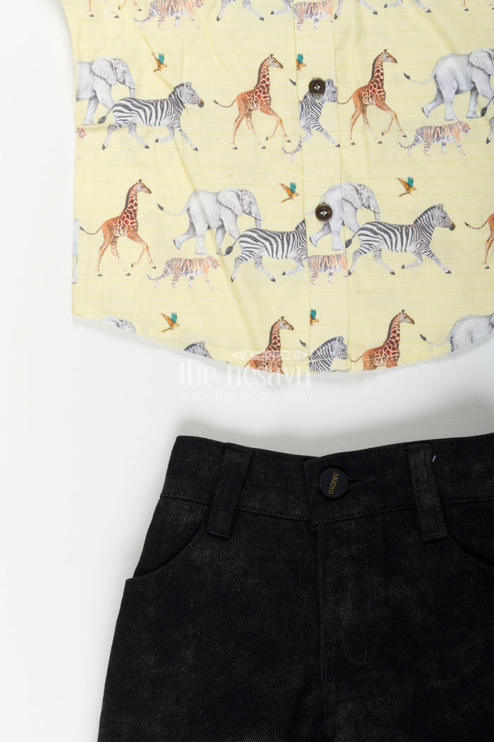 The Nesavu Boys Casual Set Boys Casual Shirt and Shorts Set for Birthday and Everyday Fun Nesavu Nesavu boys cotton shirt shorts set animal print birthdays casual occasions