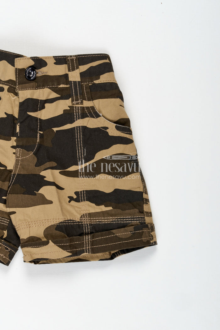 The Nesavu Boys Shorts Boys Cotton Camouflage Shorts with Stitch Details in Cotton Shorts Frock Style Nesavu Nesavu Boys Camo Print Cotton Shorts Belt Loops Contrast Stitch Rugged Shorts Style