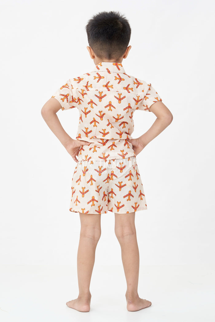 The Nesavu Boys Casual Set Boys Cotton Casual Dresses Set with Digital Print in Beige and Rust Tones for Everyday Style Nesavu Boys Cotton Casual Dresses Set Digital Animal Print Beige Rust Color Scheme | The Nesavu