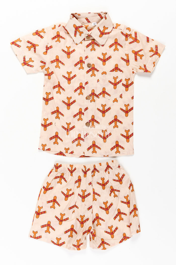The Nesavu Boys Casual Set Boys Cotton Casual Dresses Set with Digital Print in Beige and Rust Tones for Everyday Style Nesavu Boys Cotton Casual Dresses Set Digital Animal Print Beige Rust Color Scheme | The Nesavu
