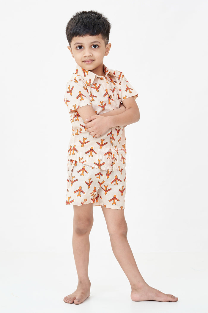 The Nesavu Boys Casual Set Boys Cotton Casual Dresses Set with Digital Print in Beige and Rust Tones for Everyday Style Nesavu 16 (1Y) / Orange BCS261A-16 Boys Cotton Casual Dresses Set Digital Animal Print Beige Rust Color Scheme | The Nesavu