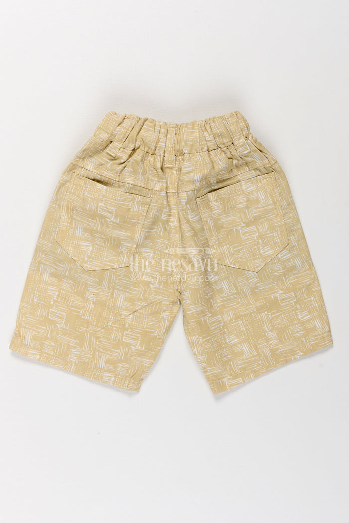 The Nesavu Boys Shorts Boys Cotton Casual Shorts Outfit with Abstract Digital Print and Soft Drawstring Fit Nesavu Nesavu Boys Cotton casual shorts outfit Beige Digital Print Comfortable Fit