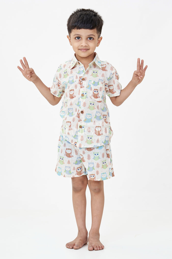 The Nesavu Boys Casual Set Boys Cotton Casual Wears Set in Multicolor Animal Print with Short Sleeve Shirt and Shorts Nesavu Boys Cotton Casual Wears Set Multicolor Animal Print Button-Up Shirt | The Nesavu