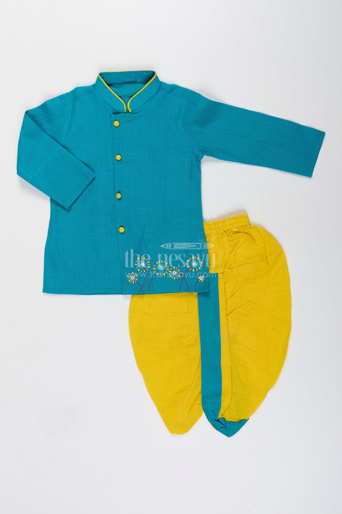 The Nesavu Boys Dothi Set Boys Cotton Dhoti Kurta Set with Embroidery for Cultural School Celebrations Nesavu Nesavu boys cotton embroidered dhoti set school ethnic day festive family occasions