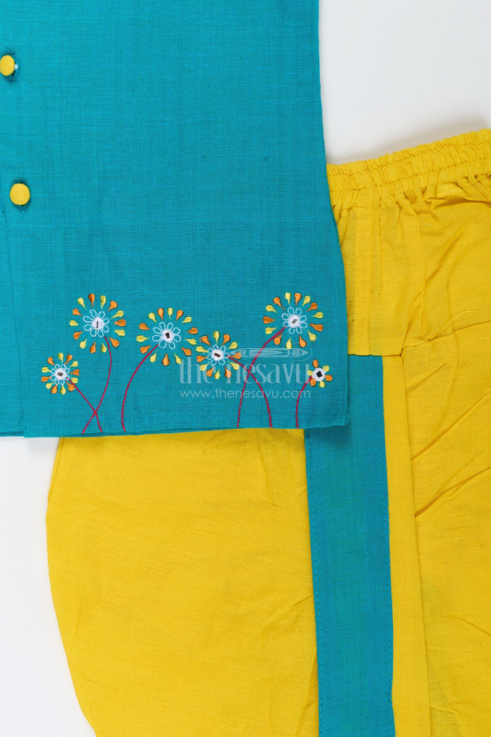 The Nesavu Boys Dothi Set Boys Cotton Dhoti Kurta Set with Embroidery for Cultural School Celebrations Nesavu Nesavu boys cotton embroidered dhoti set school ethnic day festive family occasions