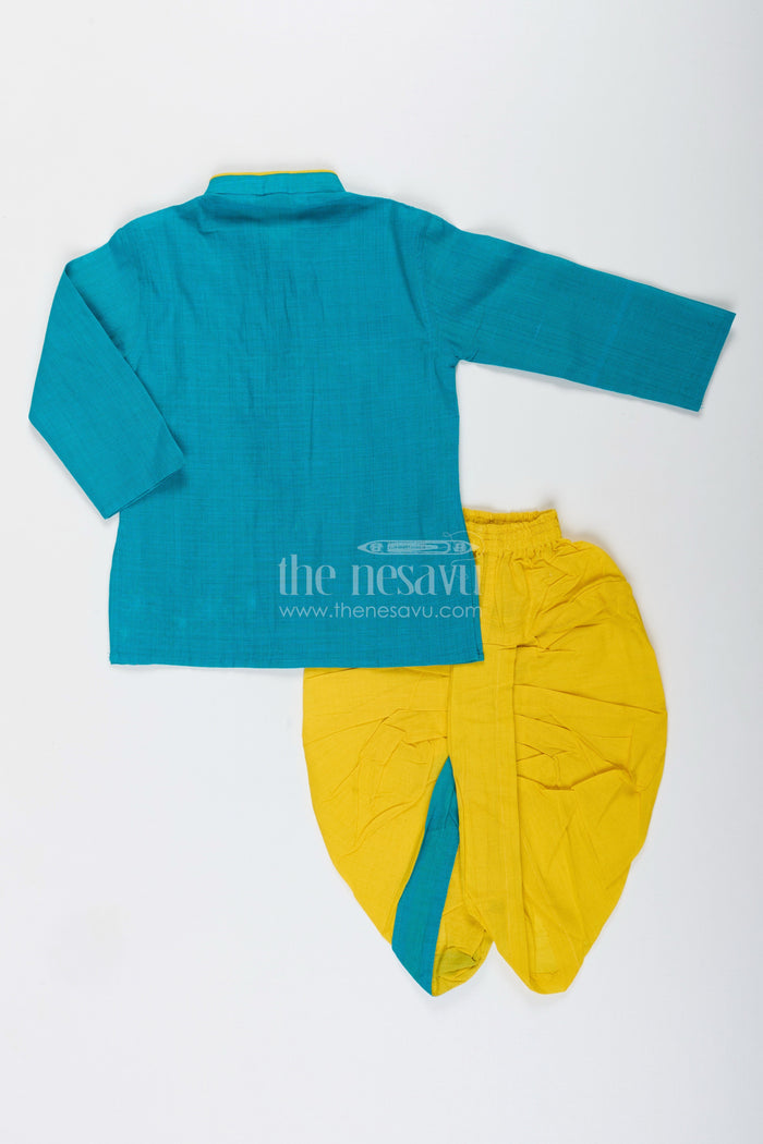 The Nesavu Boys Dothi Set Boys Cotton Dhoti Kurta Set with Embroidery for Cultural School Celebrations Nesavu Nesavu boys cotton embroidered dhoti set school ethnic day festive family occasions