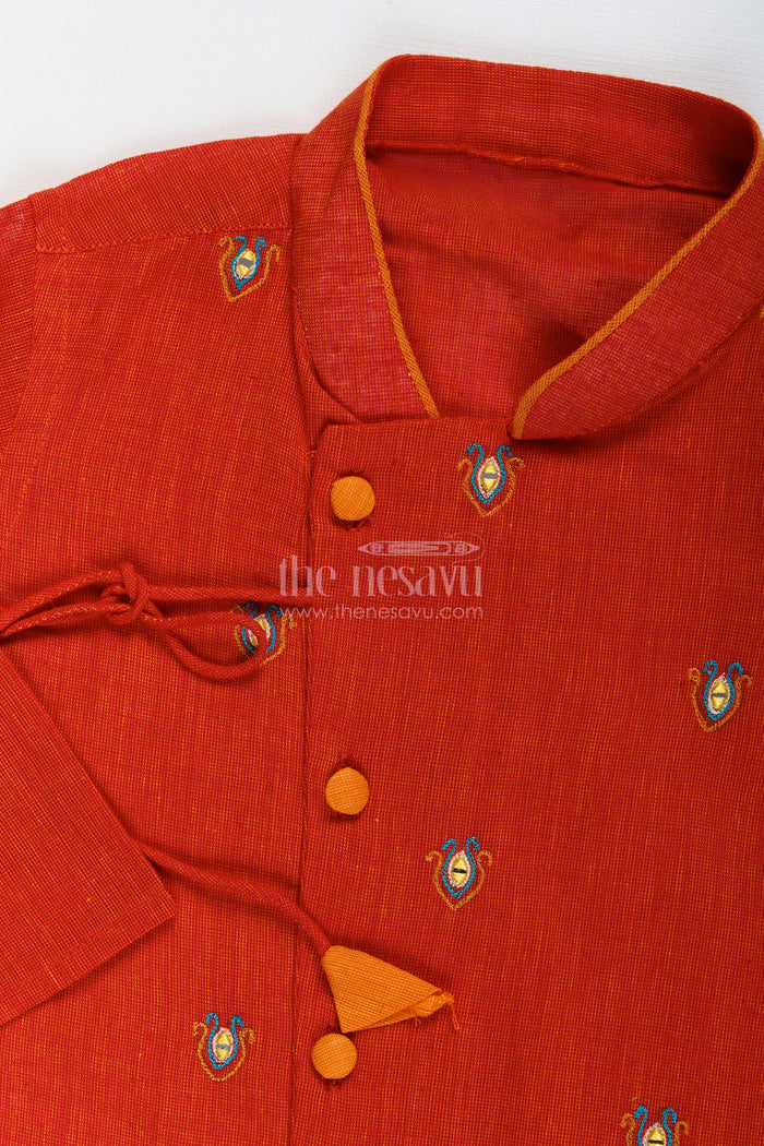 The Nesavu Boys Dothi Set Boys cotton dhoti kurta set with embroidery for festivals and ethnic day Nesavu Nesavu boys cotton embroidered dhoti kurta set Diwali ethnic day festive school events