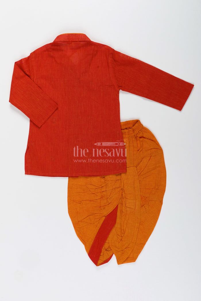 The Nesavu Boys Dothi Set Boys cotton dhoti kurta set with embroidery for festivals and ethnic day Nesavu Nesavu boys cotton embroidered dhoti kurta set Diwali ethnic day festive school events
