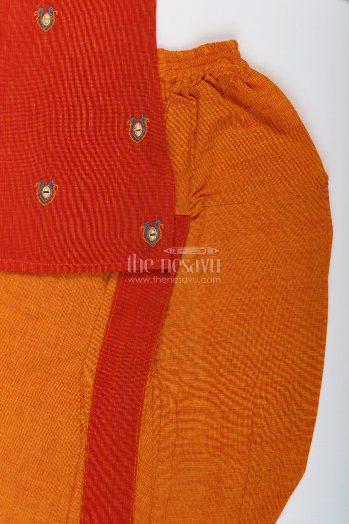 The Nesavu Boys Dothi Set Boys cotton dhoti kurta set with embroidery for festivals and ethnic day Nesavu Nesavu boys cotton embroidered dhoti kurta set Diwali ethnic day festive school events