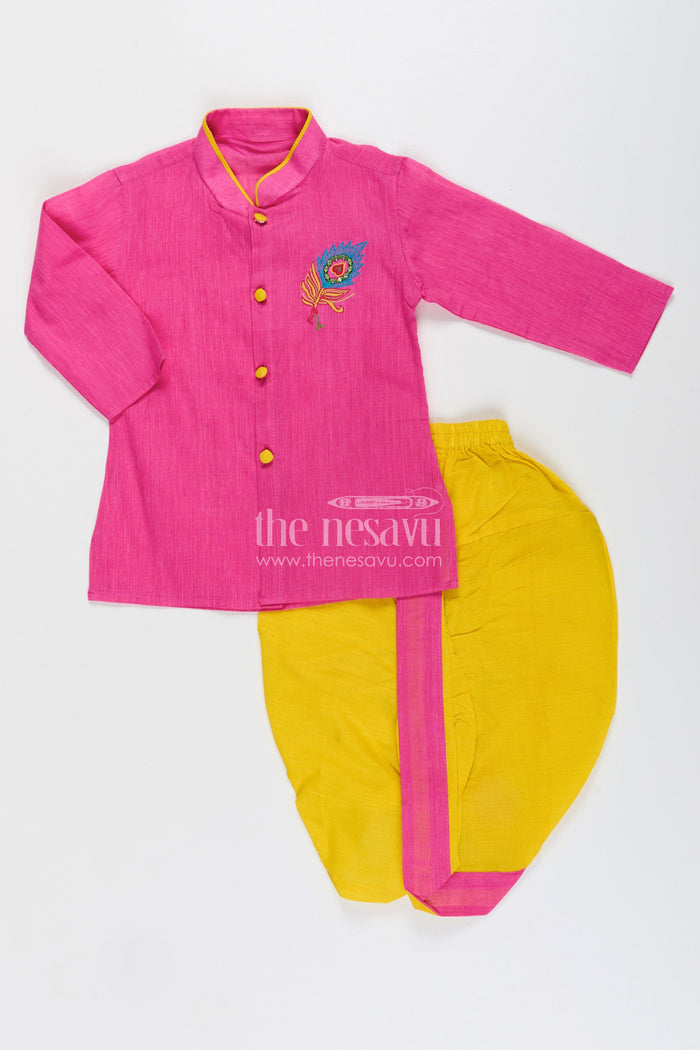 The Nesavu Boys Dothi Set Boys Cotton Dhoti Set for Temple Visits and Family Functions Nesavu Nesavu boys cotton dhoti kurta set temples pujas festive traditional dressing