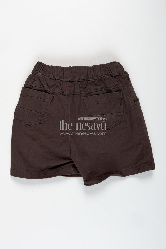The Nesavu Boys Shorts Boys Cotton Printed Shorts in Charcoal Grey with Drawstring Waist in Printed Shorts Dress Style Nesavu Nesavu Boys Charcoal Cotton Shorts Embroidered Hem Drawstring Waist Printed Dress Style