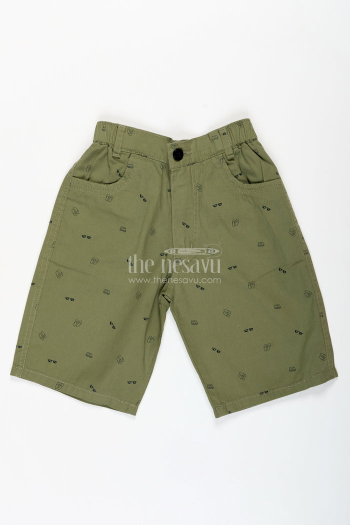 The Nesavu Boys Shorts Boys Cotton Printed Shorts in Playful Green with Lightweight Fabric and Digital All Over Patterns Nesavu 26 (6Y) / Green BWS019BB-26 Nesavu Green Boys Cotton Printed Shorts Fun Digital Patterns Comfy Fit