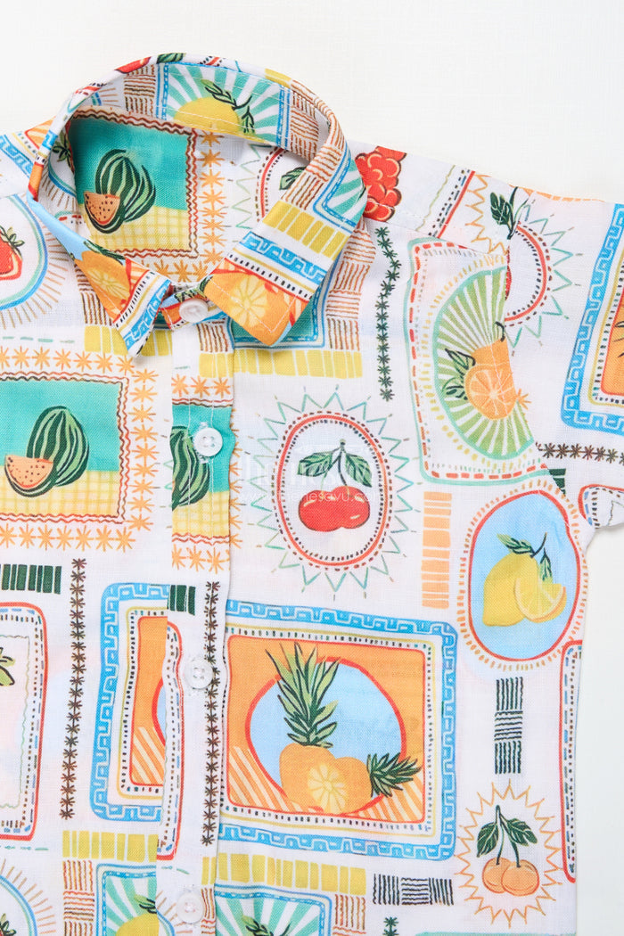 The Nesavu Boys Casual Set Boys Cotton Set with Fruit Print for Summer Play and Daily Wear Nesavu Nesavu boys cotton casual set fruit digital print summer play everyday dressing