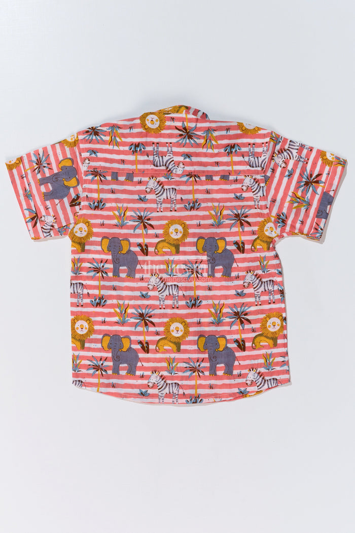 The Nesavu Boys Cotton Shirt Boys Cotton Shirt Dress in Cotton Block Print with Playful Safari Design Nesavu Boys Cotton Shirt Dress Cotton Block Print Safari Animal Design | The Nesavu