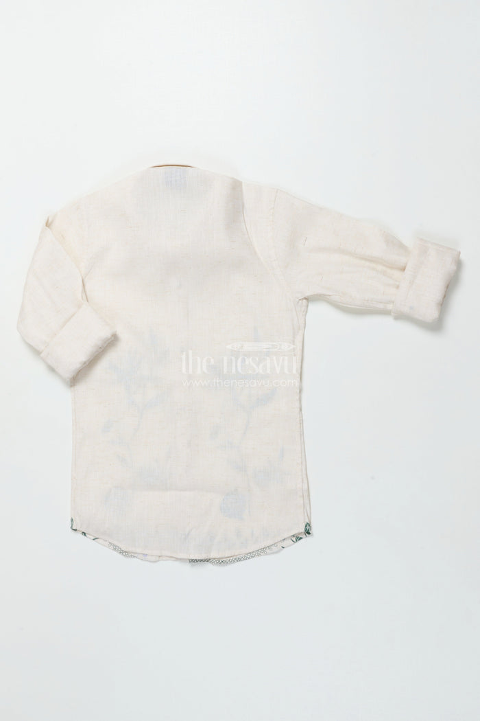 The Nesavu Boys Cotton Shirt Boys Cotton Shirt with Green Floral Placement Embroidery Casual Ethnic Wear Nesavu Boys floral embroidered cotton shirt ethnic casual shirt breathable cotton blend