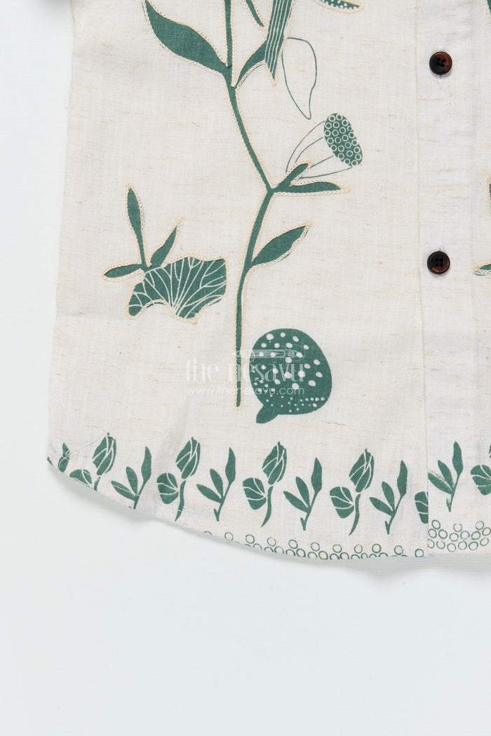 The Nesavu Boys Cotton Shirt Boys Cotton Shirt with Green Floral Placement Embroidery Casual Ethnic Wear Nesavu Boys floral embroidered cotton shirt ethnic casual shirt breathable cotton blend