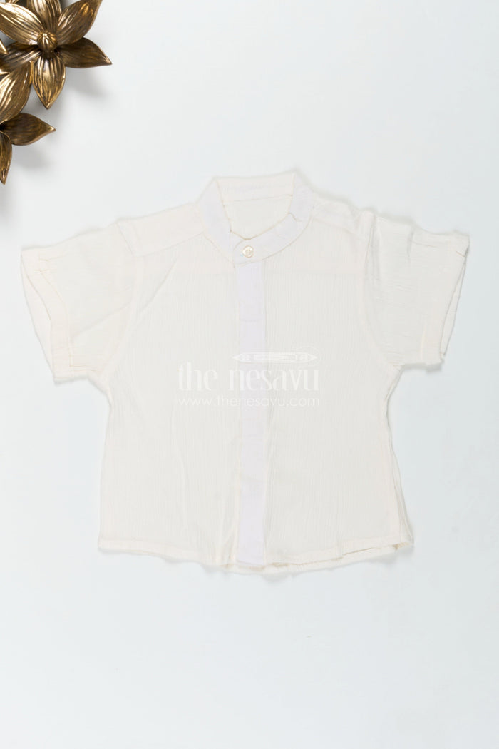 The Nesavu Boys Shirts Boys Cream Georgette Kurta Shirt Soft Ethnic Wear for Functions Nesavu 16 (1Y) / White BS302A-16 Nesavu Boys Cream Georgette Kurta Shirt Soft Ethnic Wear Functions