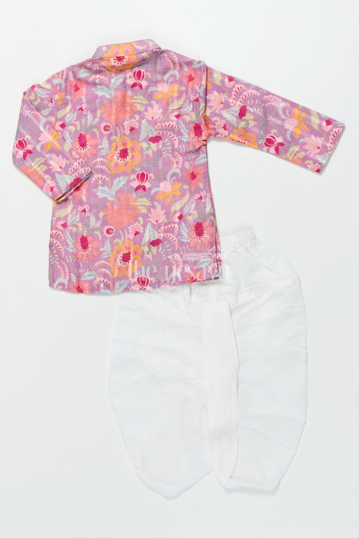 The Nesavu Boys Dothi Set Boys Dhoti Set for Festive Functions and Cultural Events Nesavu Nesavu boys silk cotton dhoti set floral print festive celebrations ethnic school days