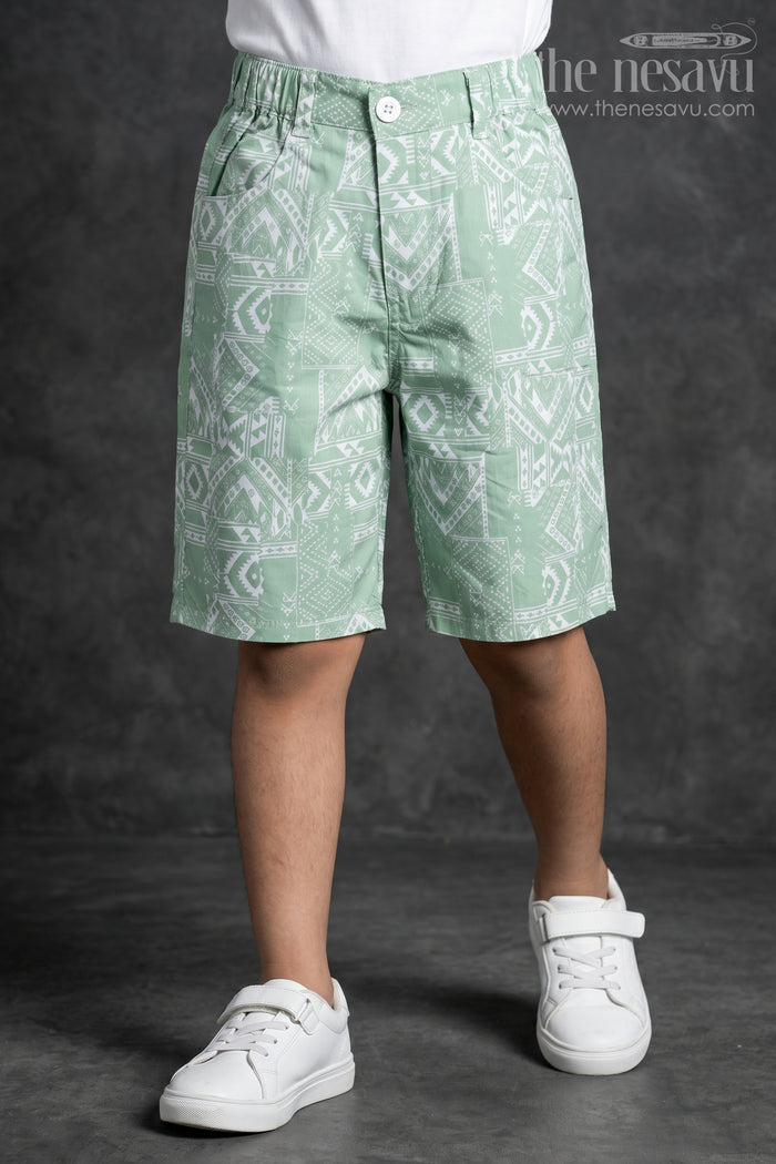 The Nesavu Boys Shorts Boys Digital Printed Shorts in Green Cotton Blend with Playful Prints and Comfortable Fit Nesavu 26 (6Y) / Green BWS022CB-26 Nesavu Green Boys Digital Printed Shorts Cotton Blend All Day Fit Style