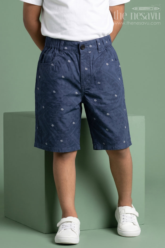 Boys Digital Printed Shorts in Navy Blue with Soft Cotton Blend and All Day Active Fit