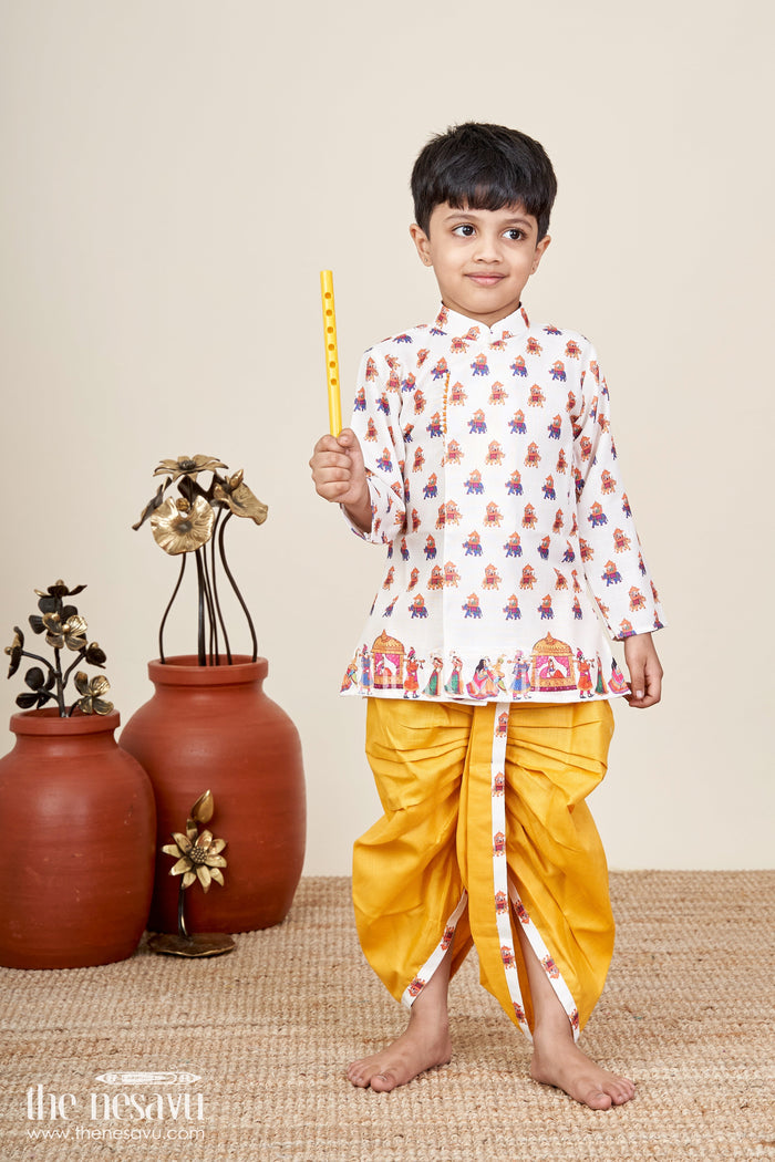 The Nesavu Boys Dothi Set Boys dothi kurta set with cultural digital print design Nesavu Nesavu boys printed dothi kurta set  cultural ethnic outfit kids