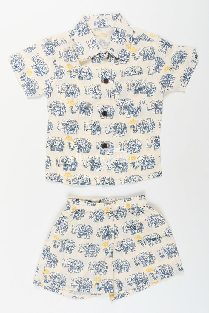 The Nesavu Boys Casual Set Boys elephant print cotton set for everyday casual dressing Nesavu Nesavu boys cotton set elephant print  ethnic-inspired outfit casual festive outings
