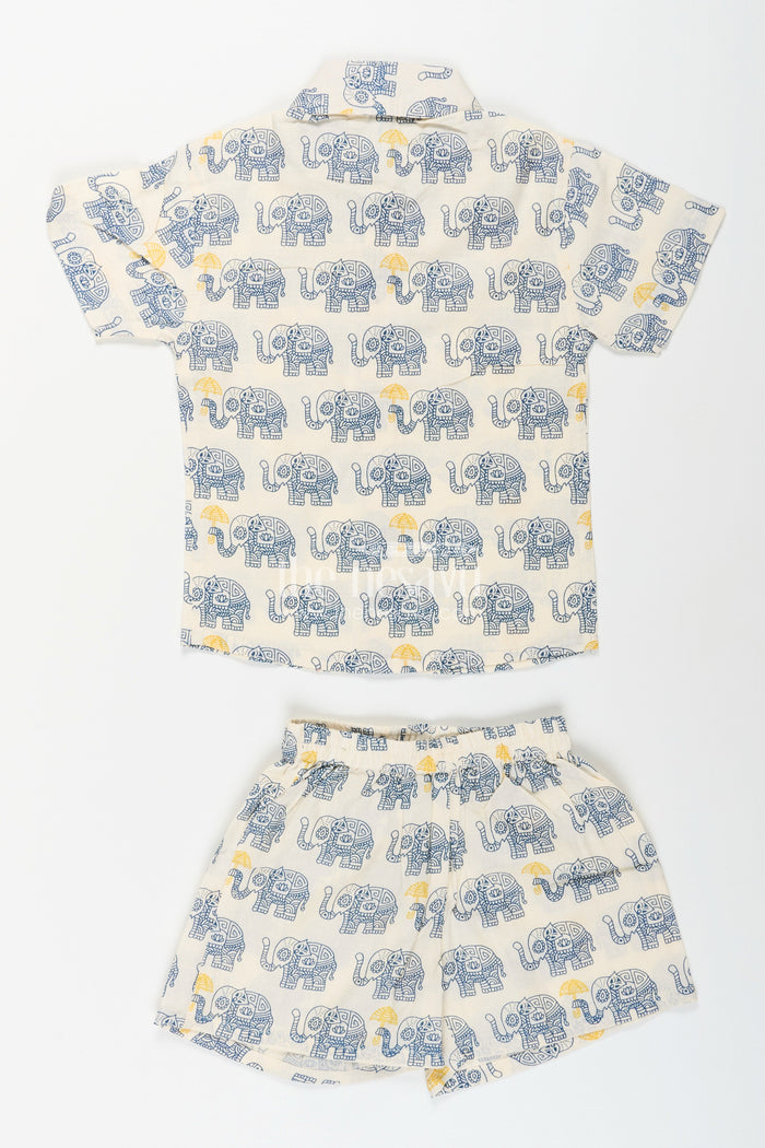 The Nesavu Boys Casual Set Boys elephant print cotton set for everyday casual dressing Nesavu Nesavu boys cotton set elephant print  ethnic-inspired outfit casual festive outings