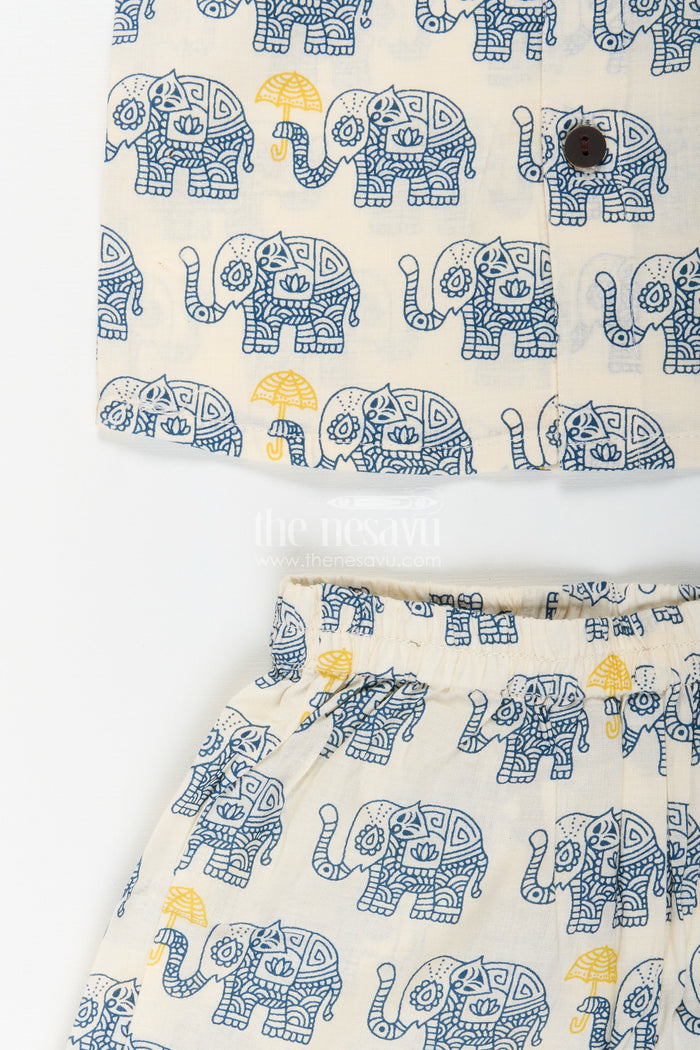 The Nesavu Boys Casual Set Boys elephant print cotton set for everyday casual dressing Nesavu Nesavu boys cotton set elephant print  ethnic-inspired outfit casual festive outings