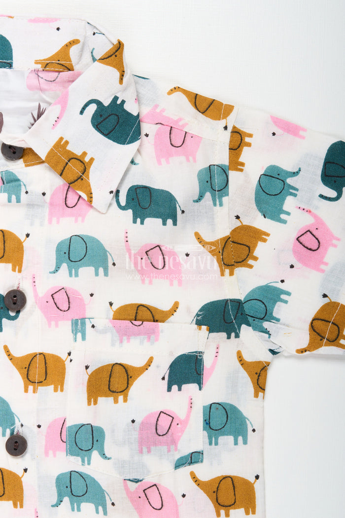 The Nesavu Boys Casual Set Boys elephant printed cotton set for everyday comfort Nesavu Nesavu boys cotton set multicolor elephant print  everyday co-ord outfit toddlers
