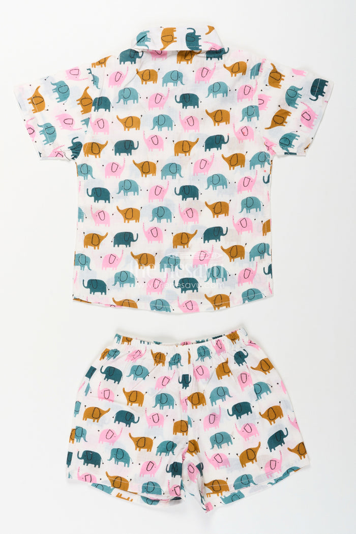 The Nesavu Boys Casual Set Boys elephant printed cotton set for everyday comfort Nesavu Nesavu boys cotton set multicolor elephant print  everyday co-ord outfit toddlers