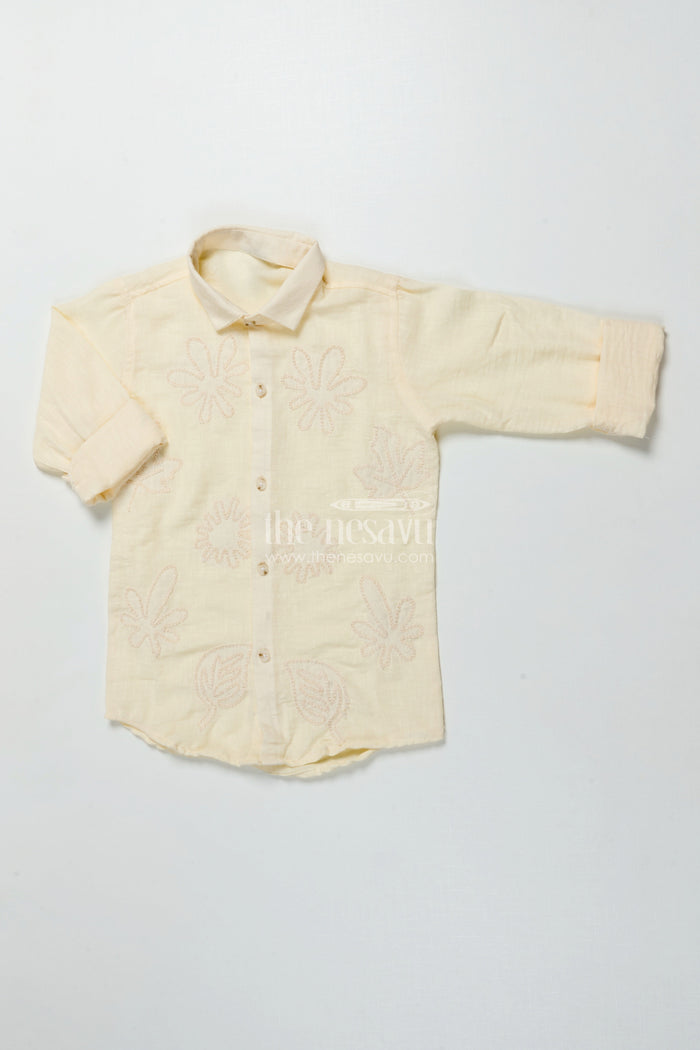 The Nesavu Boys Cotton Shirt Boys Embroidered Cotton Shirt for Ethnic Day and Casual Festive Wear Nesavu 26 (6Y) / Cream BS359B-26 Nesavu boys embroidered cotton shirt ethnic day festive wear soft breathable cotton blend