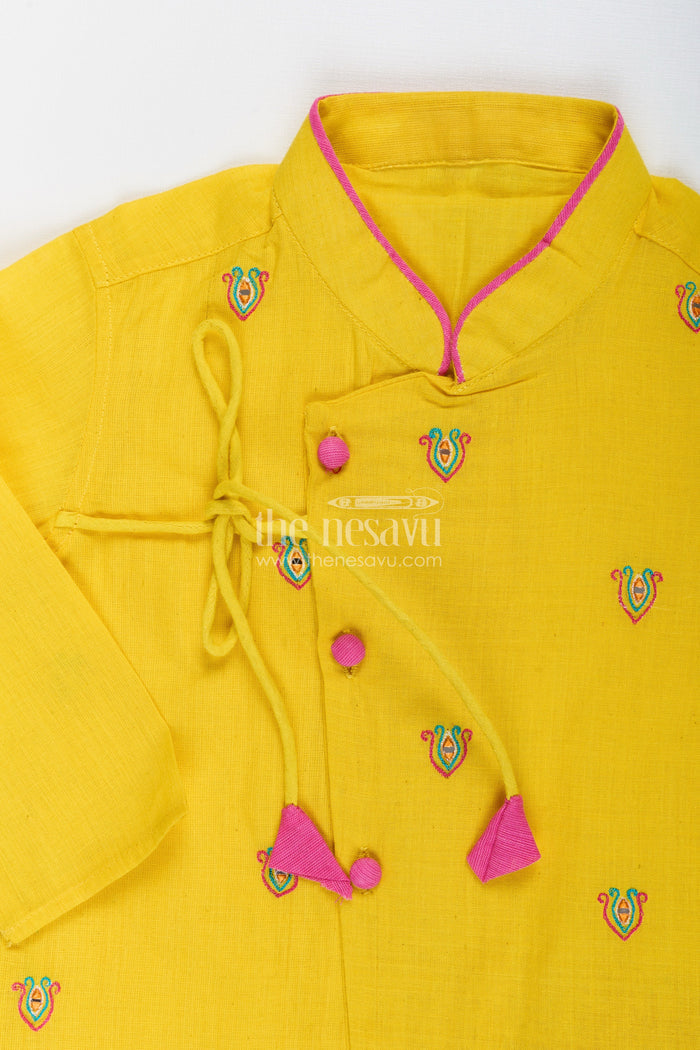 The Nesavu Boys Dothi Set Boys Embroidered Dhoti Set for Festive Functions and Cultural Dressing Nesavu Nesavu boys embroidered cotton dhoti kurta set festive family events ethnic dressing