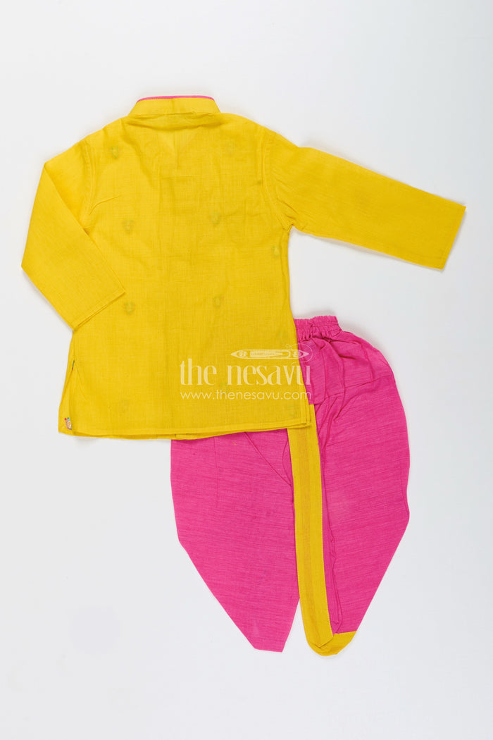 The Nesavu Boys Dothi Set Boys Embroidered Dhoti Set for Festive Functions and Cultural Dressing Nesavu Nesavu boys embroidered cotton dhoti kurta set festive family events ethnic dressing