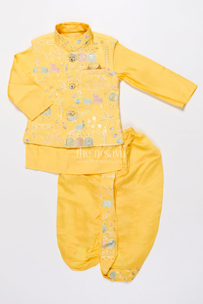 The Nesavu Boys Jacket Sets Boys Embroidered Jacket Set for Traditional Events and Festive Parties Nesavu Nesavu boys embroidered jacket kurta set silk blend ideal weddings pujas ethnic functions