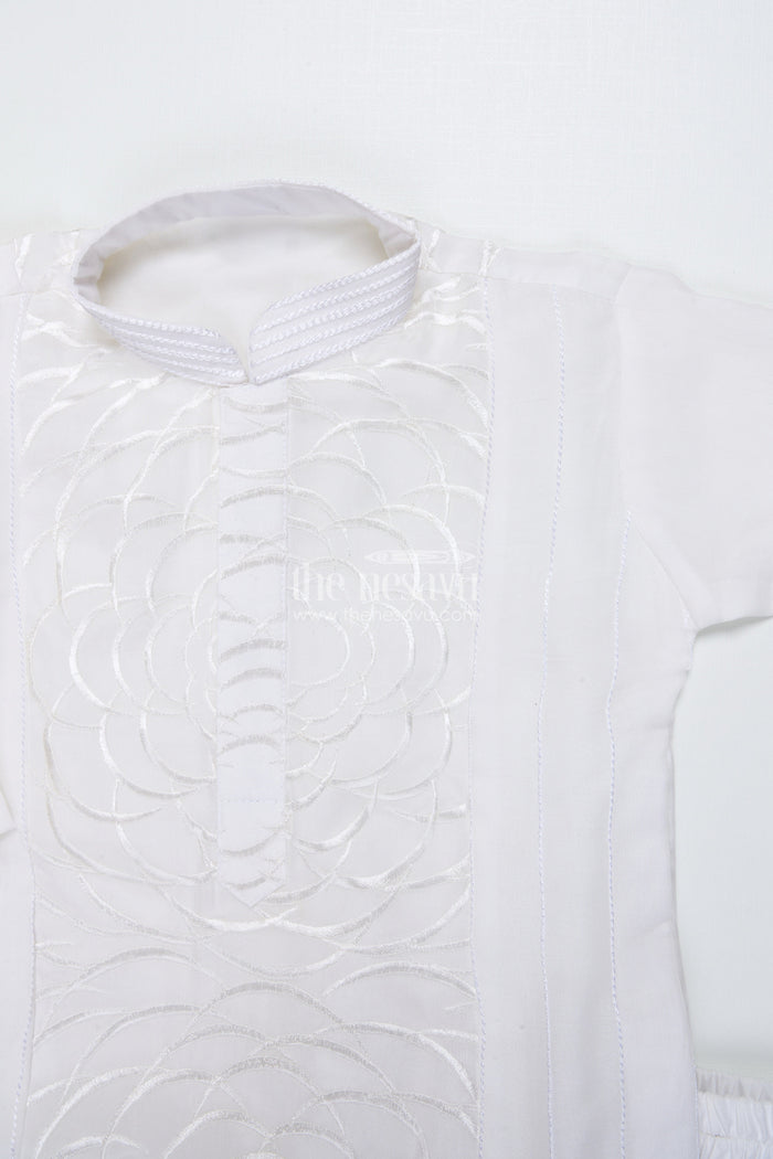 The Nesavu Boys Kurtha Set Boys Embroidered Kurta Set for Traditional Events and Temple Visits Nesavu 18 (2Y) / Cream BES765B-18 Nesavu boys cotton embroidered kurta set temple visits traditional family gatherings