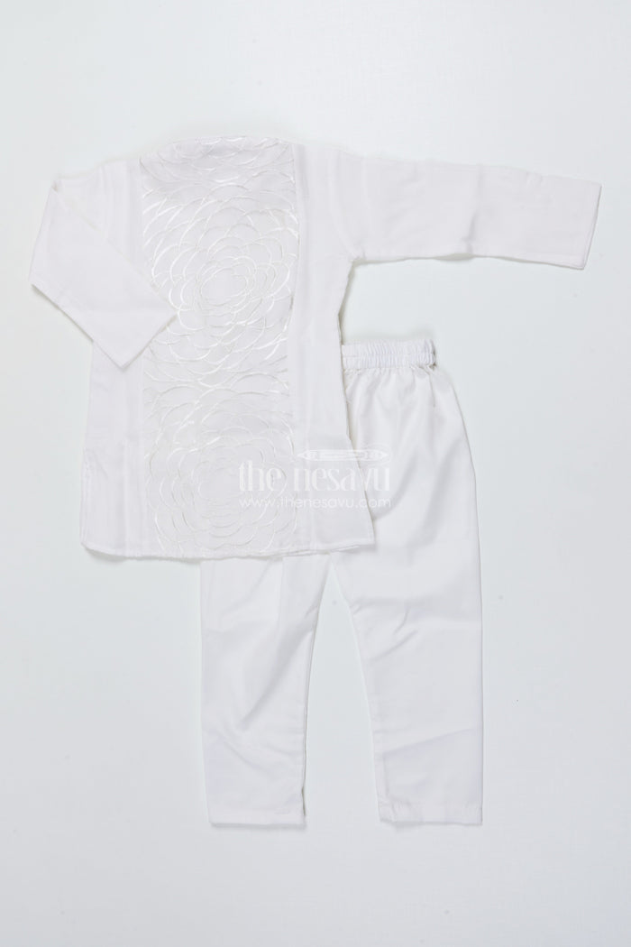 The Nesavu Boys Kurtha Set Boys Embroidered Kurta Set for Traditional Events and Temple Visits Nesavu Nesavu boys cotton embroidered kurta set temple visits traditional family gatherings