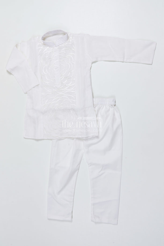 The Nesavu Boys Kurtha Set Boys Embroidered Kurta Set for Traditional Events and Temple Visits Nesavu Nesavu boys cotton embroidered kurta set temple visits traditional family gatherings