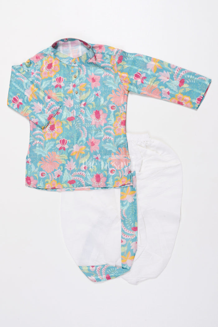 The Nesavu Boys Dothi Set Boys Ethnic Dhoti Kurta Set with Printed Detailing for Festivals Nesavu Nesavu boys digital printed dhoti kurta silk cotton cultural functions festive occasions