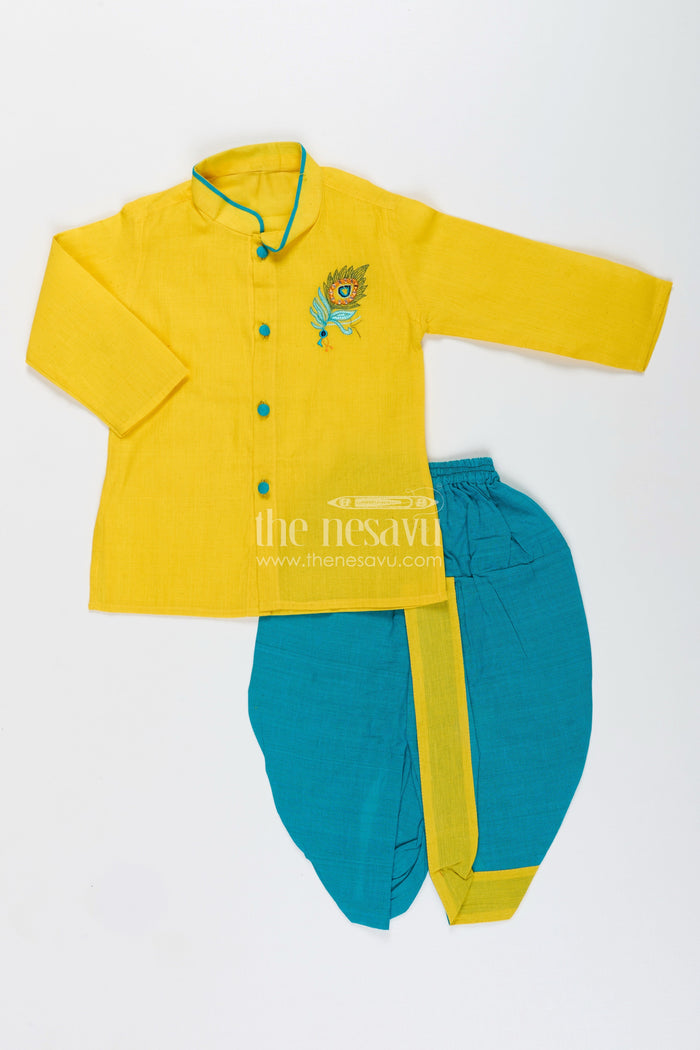 The Nesavu Boys Dothi Set Boys ethnic dhoti set for festivals and school celebrations Nesavu Nesavu boys cotton dhoti set ethnic day Diwali cultural celebrations school