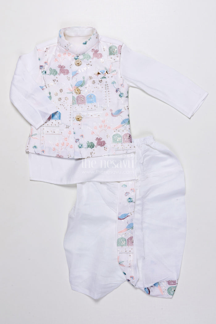 The Nesavu Boys Jacket Sets Boys Ethnic Kurta Jacket Set with Embroidery for Weddings and Family Events Nesavu Nesavu boys kurta jacket set embroidery silk blend festive outfit weddings special occasions