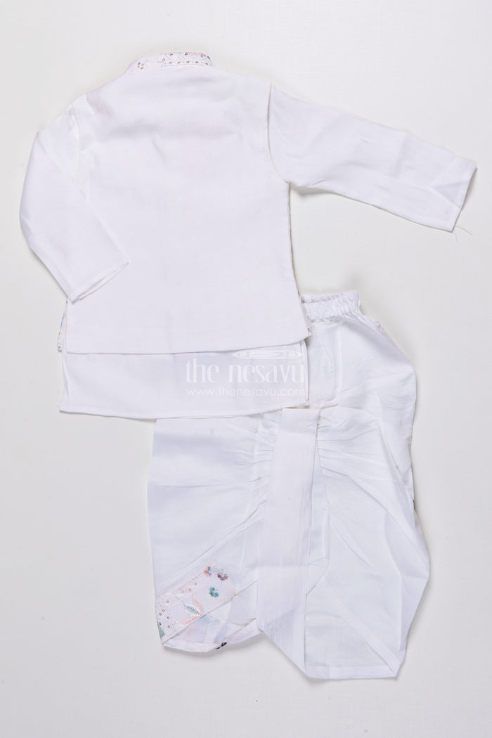 The Nesavu Boys Jacket Sets Boys Ethnic Kurta Jacket Set with Embroidery for Weddings and Family Events Nesavu Nesavu boys kurta jacket set embroidery silk blend festive outfit weddings special occasions
