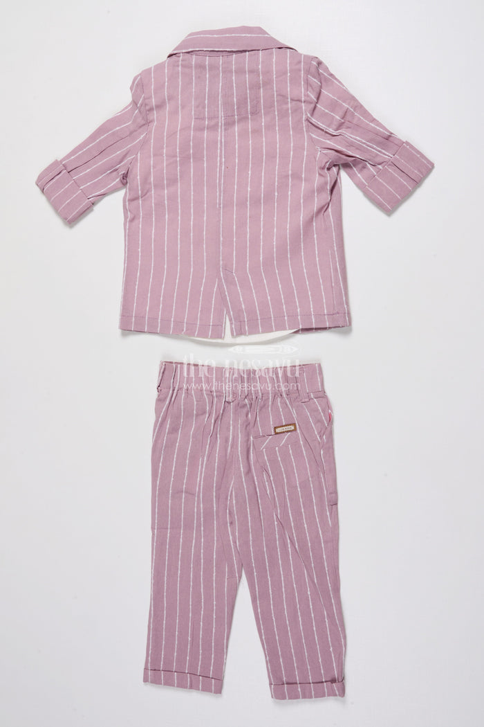 The Nesavu Boys Blazer Set Boys Festive Blazer Set with Jacquard Stripes and Bow Tie Detail Nesavu Nesavu boys jacquard blazer suit set bow tie  formal party outfit