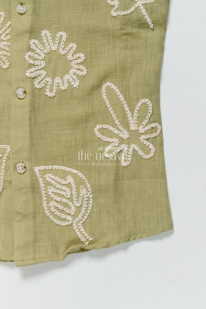 The Nesavu Boys Cotton Shirt Boys Festive Cotton Shirt with Embroidery for School Events and Family Gatherings Nesavu Nesavu boys festive embroidered shirt soft cotton blend perfect ethnic school wear family events