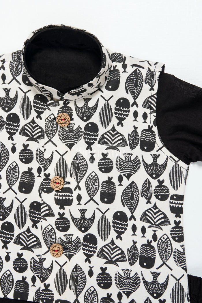 The Nesavu Boys Jacket Sets Boys Festive Jacket Set with Digital Print for Weddings and Birthdays Nesavu Nesavu boys silk blend festive jacket set digital print birthday ethnic celebrations