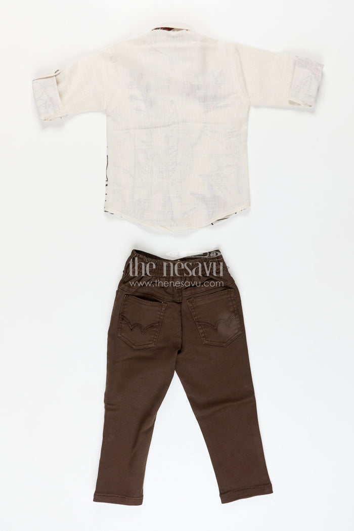 The Nesavu Boys Casual Set Boys Floral Embroidered Cotton Shirt with Trousers Casual Festive Wear Nesavu Nesavu boys casual cotton outfit floral embroidery  perfect everyday festive looks